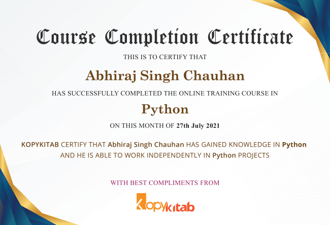 Abhiraj singh certificate