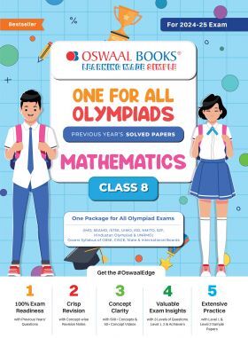 Oswaal One For All Olympiad Class 8 Mathematics - Previous Years Solved Papers - For 2024-25 Exam